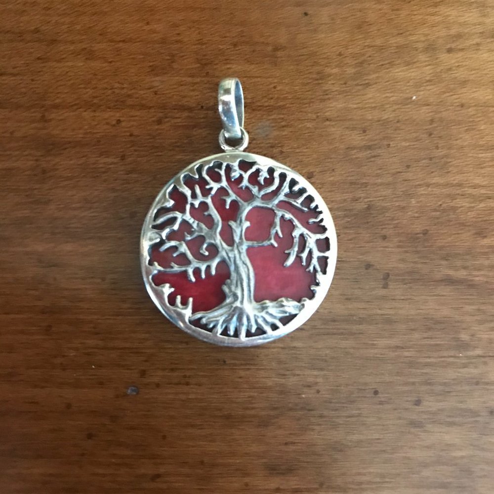 Red Coral Tree of Life Pendant Handmade in Bali